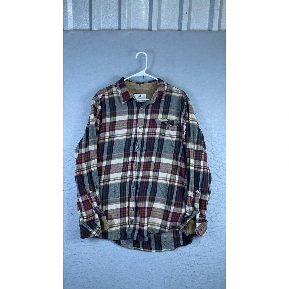 Legendary Whitetails Button Down Mens LG Plaid Excellent Corduroy Trim Flannel